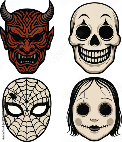 Web Halloween Characters Pumpkin Skull Witch Vampire Spooky Season