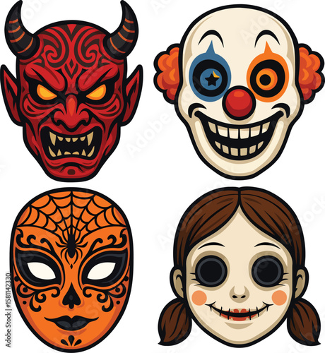 Web Halloween Characters Pumpkin Skull Witch Vampire Spooky Season