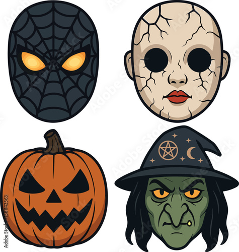 Web Halloween Characters Pumpkin Skull Witch Vampire Spooky Season