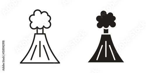 Volcano icon. Stroke and Glyph pictogram. Vector illustration on white background