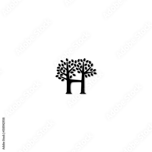 H tree logo , tree, vector, nature, illustration, design, art, silhouette, plant, leaf, icon, spring, symbol, flower, decoration, concept, branch, summer, element, shape, drawing, environment, eco, fl