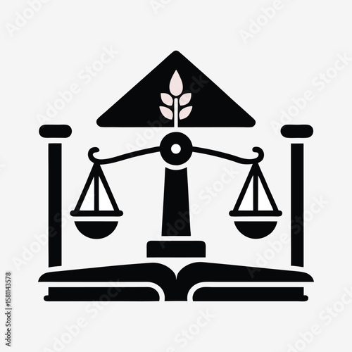 Legal scales and law book with plant symbol isolated on white background