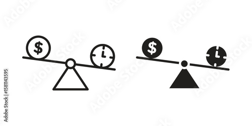Time and money compare scale icon. Stroke and Glyph pictogram. Vector illustration on white background