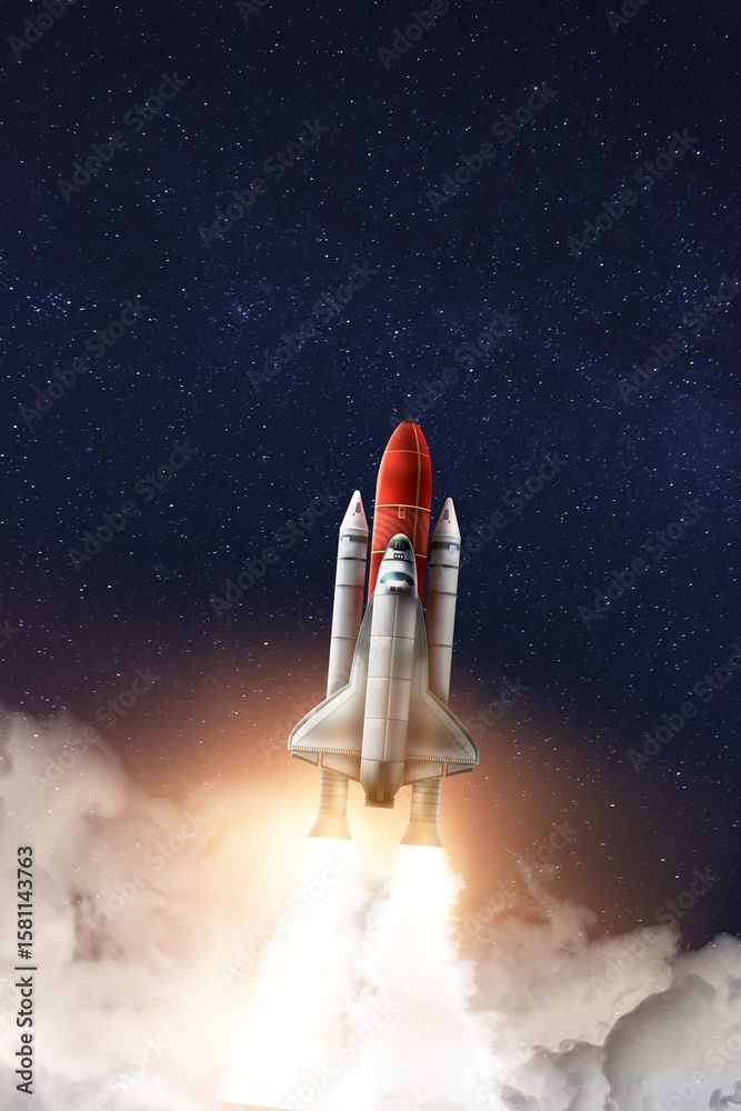 Obraz premium Modern space rocket in beautiful starry sky