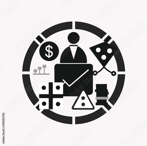 Business and finance icons representing investment and growth isolated on white background