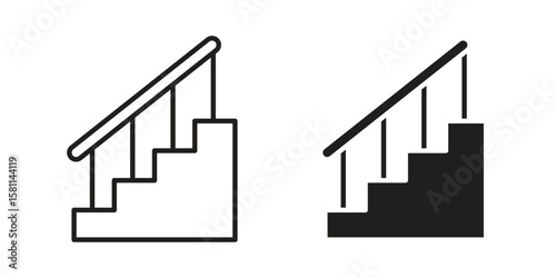 Stairs icon. Stroke and Glyph pictogram. Vector illustration on white background