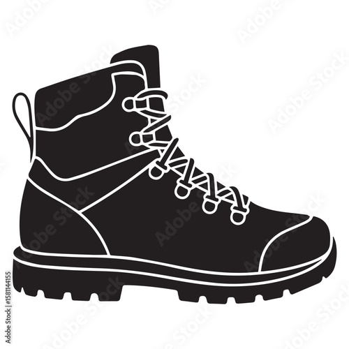 Vector art of a sturdy hiking boot with laces, ready for an outdoor adventure, isolated on white background