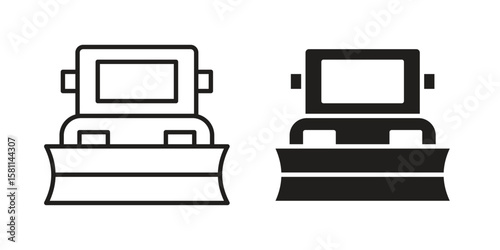 Snowplow icon. Stroke and Glyph pictogram. Vector illustration on white background