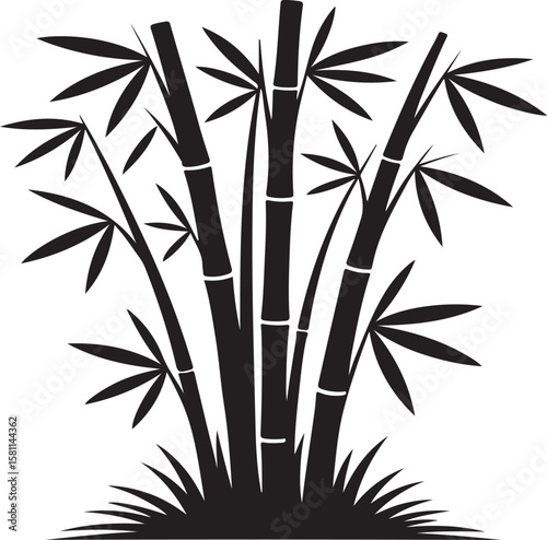 Stylized black bamboo stalks and leaves in a clean silhouette