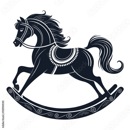 black rocking horse vector icon