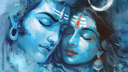 Lord Shiva and Goddess Parvati digital artwork.