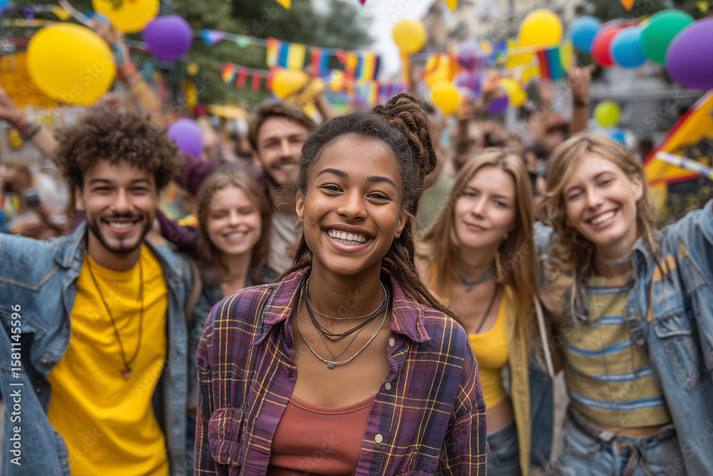A joyful scene capturing a group of young people celebrating International Youth Day. A joyful scene capturing a group of young people celebrating International Youth Day.