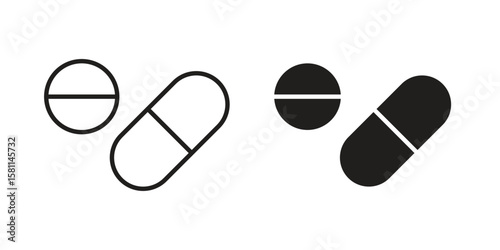 Pills icon. Stroke and Glyph pictogram. Vector illustration on white background