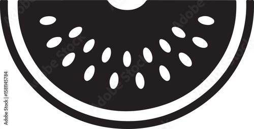 Stylized black and white silhouette of a kiwi fruit slice