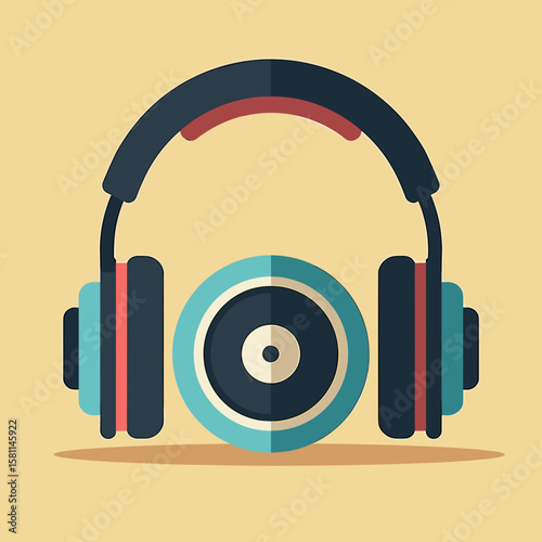 Headphones and speaker in flat design on yellow background  