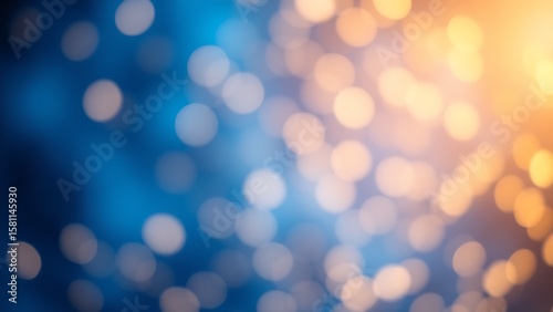 Festive golden holiday decoration on a blurred blue background creating an abstract celebratory atmosphere.