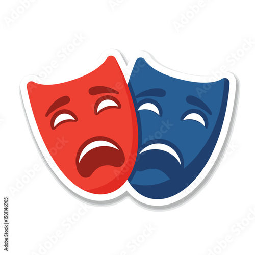 Theatre masks representing comedy and tragedy in colorful design  