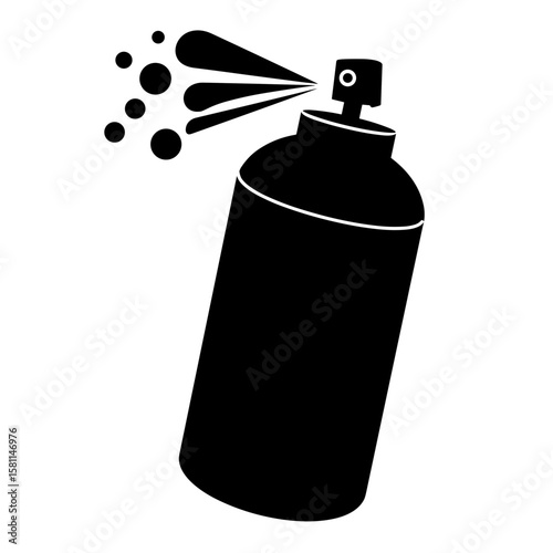 Black spray can with spray droplets in minimalist design  