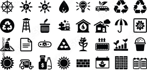 Set of black vector icons with fire and holiday symbols