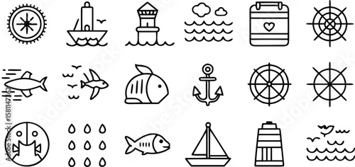 Set of black vector travel and hotel icons with water symbols