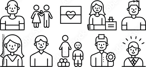 Set of business people icons with vector silhouettes and pictograms representing office team and management group
