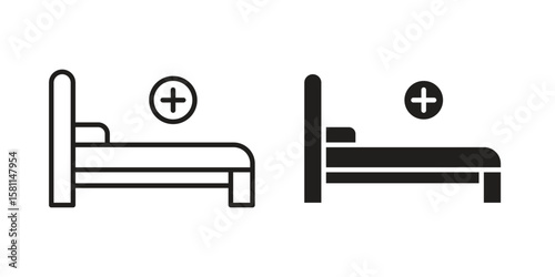 Hospital bed icon. Stroke and Glyph pictogram. Vector illustration on white background