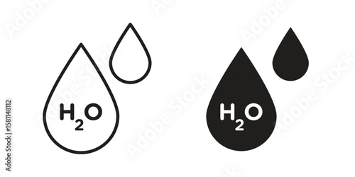 H2o icon. Stroke and Glyph pictogram. Vector illustration on white background