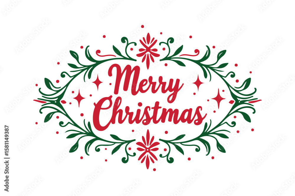 Fototapeta premium Elegant merry christmas greeting with festive greenery and red accents