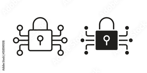 Digital Locked icon. Stroke and Glyph pictogram. Vector illustration on white background