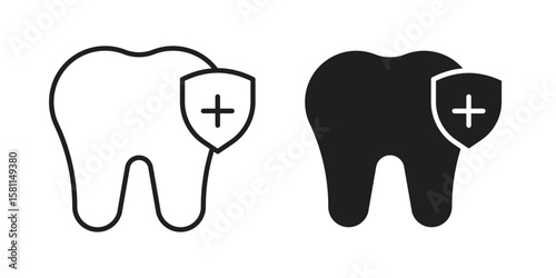 Dental insurance icon. Stroke and Glyph pictogram. Vector illustration on white background
