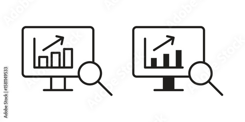 Data Analysing icon. Stroke and Glyph pictogram. Vector illustration on white background
