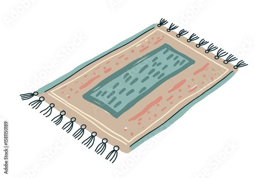 Decorative bath mat illustration with tassels and a textured