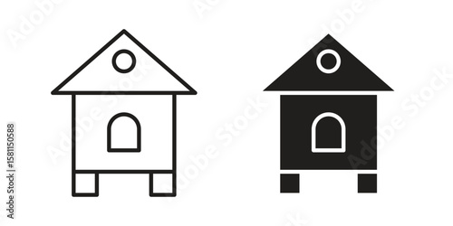 Chicken coop icon. Stroke and Glyph pictogram. Vector illustration on white background