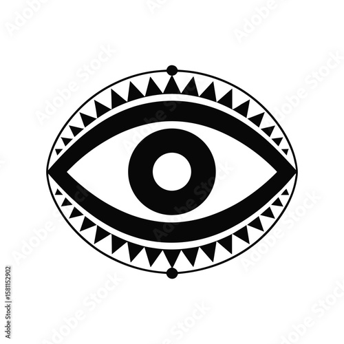 Tribal eye symbol in black and white geometric design decorative illustration