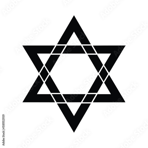 Vector illustration of a black and white star of david symbol on white background