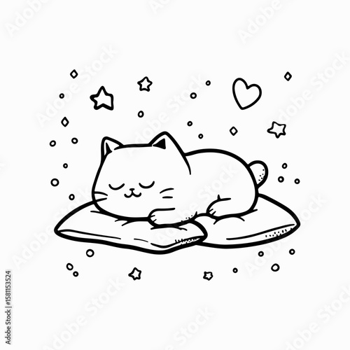 cats graphic vintage style retro black art sleeping cat animals design