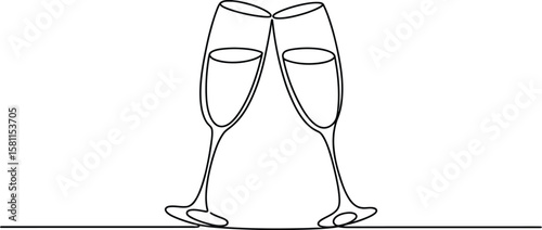 Single line drawing of two champagne flutes for festive or romantic occasions