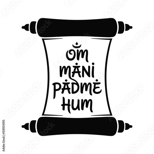 Vector illustration of the tibetan buddhist mantra om mani padme hum scroll black and white