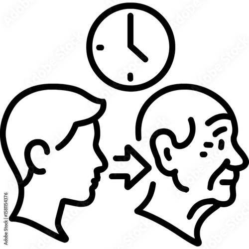 Aging process face profile outline icon vector