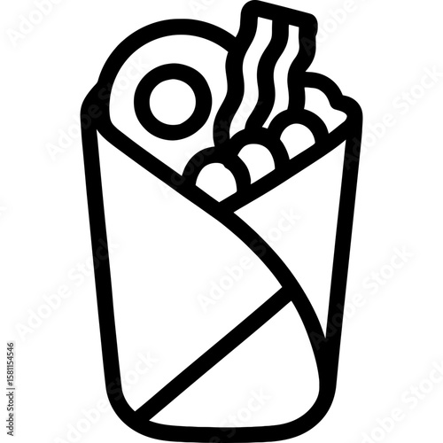 Breakfast burrito wrapped in tortilla outline icon vector