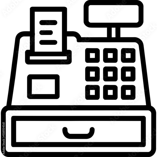 Cash register with display screen outline icon vector