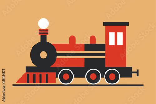Red and Black Minimalist Steam Locomotive Vector train