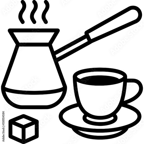 Turkish coffee set outline icon vector