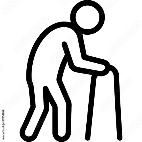 Elderly person with cane outline icon vector