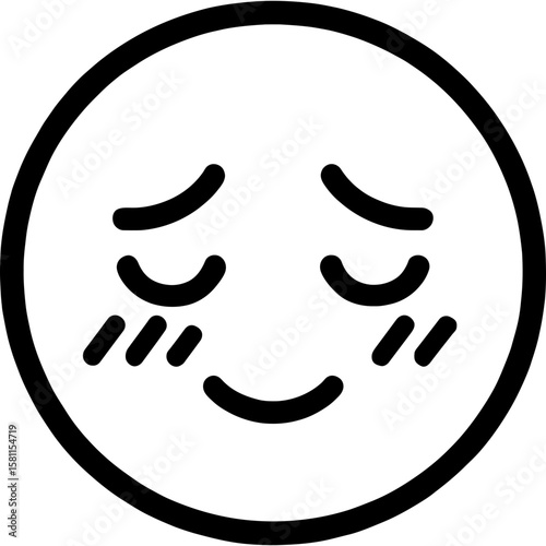 Embarrassed blushing face outline icon vector