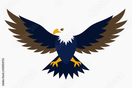 Vector Art of a Flying Bald Eagle with Wings Spread Dark Blue Brown
