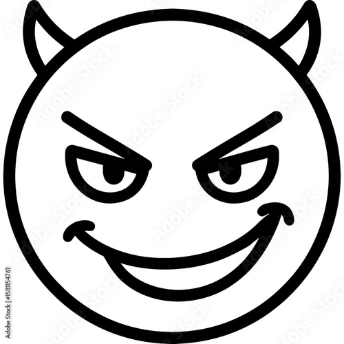 Mischievous smirking face outline icon vector