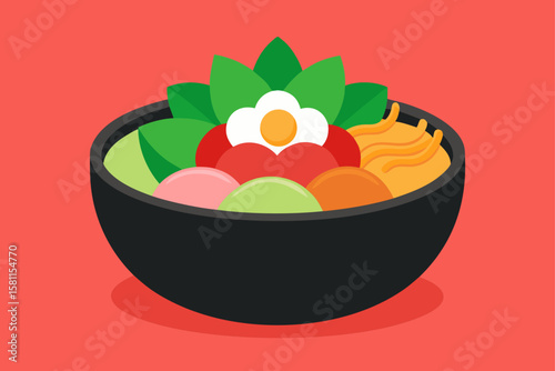 Vibrant Korean Bibimbap Bowl Vector Drawing korean food