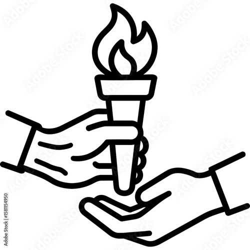 Hands passing object between age groups outline icon vector