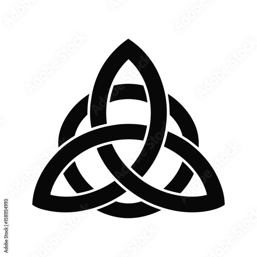 Classic celtic knot symbol black and white geometric decorative design isolated on white